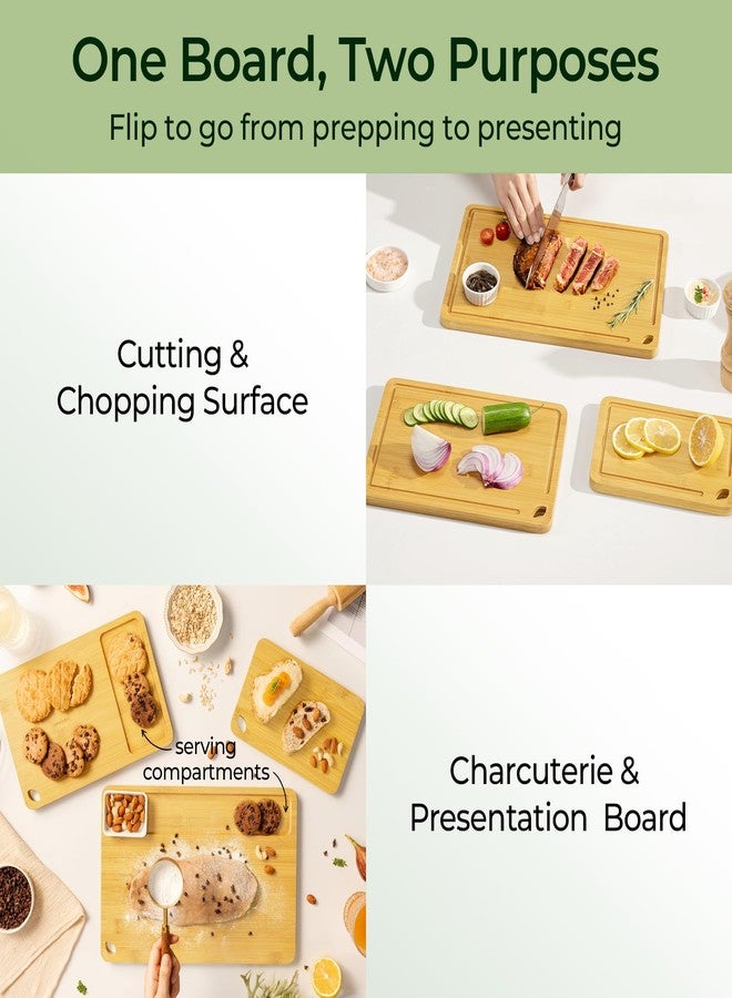Keechee Wood Cutting Board for Kitchen - Reversible Bamboo Cutting Boards Gift Set of 3 with Juice Groove, Wooden Chopping Board for Meat, Fruit, Vegetables & Cheese (Pre Oiled, Natural) - Image 3